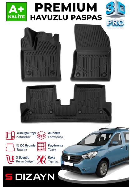 Dacia Dokker 3D Pro Havuzlu Paspas 2012 Üzeri A+ Kalite