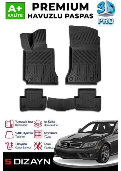 Mercedes C Serisi W204 3D Pro Havuzlu Paspas 2007-2014 A+ Kalite