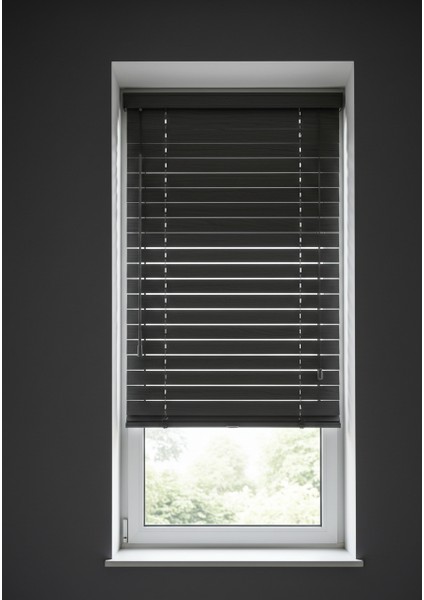 Gri Truwood Serisi (TRU125) Ahşap Jaluzi Perde Antrasit Gri Renk Redüktörlü Sistem Mekanizmalı 50 mm fiyatları