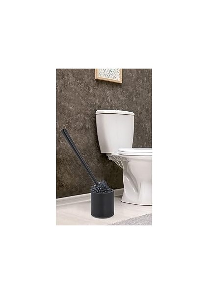 Silikon Wc Tuvalet Banyo Fırçası Klozet Fırçası Oval Siyah