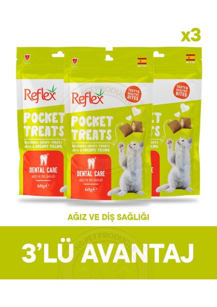 Pocket Treats Ağız ve Diş Sağlığı Için Kedi Ödül Maması 3lü Fırsat 3X60GR