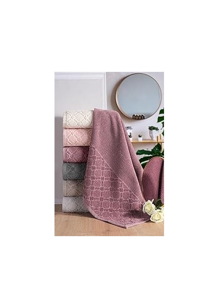 Güvenal Begonya 6'lı Jakarlı Kadife Kutulu Banyo Havlu Havlu Seti Çeyiz Banyo Havlusu El Yüz Havlus
