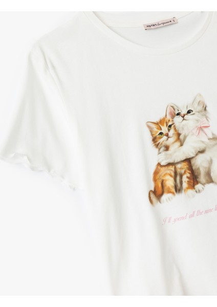 Yeni Sezon Kedi Baskılı Pamuklu Kadın Şortlu Pijama Takımı