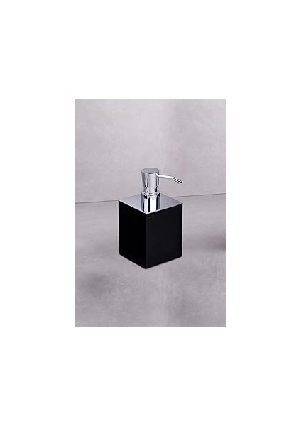 System Tezgah Üstü Mat Siyah-Krom Sıvı Sabunluk 80X80MM