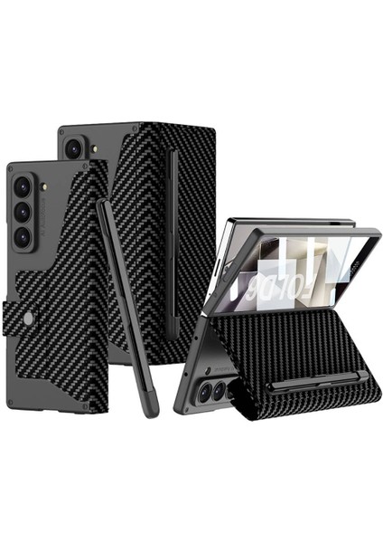 Galaxy Z Fold 6 Kılıf Kamera Korumalı Karbon Tasarımlı Kıpta Kalemli Fest Kapak