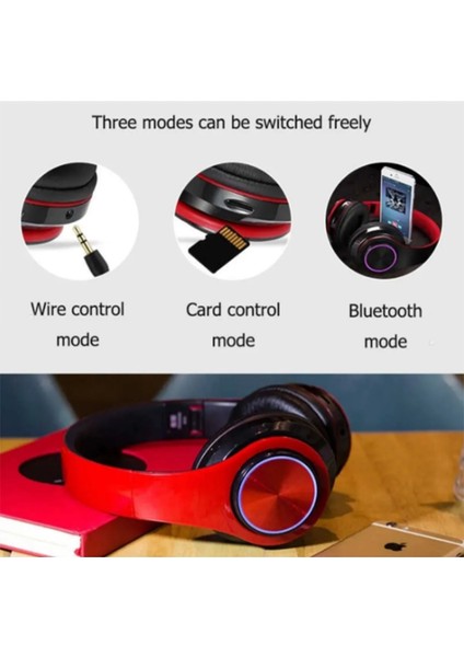 Kablosuz Kulaklık Bluetooth Mikrofonlu Kulaküstü Kulaklık LED Işıklı Katlanabilir modelleri