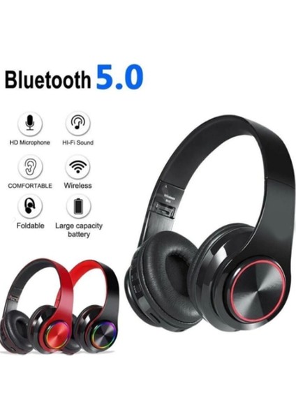 Kablosuz Kulaklık Bluetooth Mikrofonlu Kulaküstü Kulaklık LED Işıklı Katlanabilir fırsatları