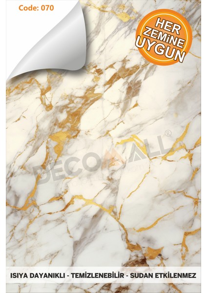 Code 70 Suya Dayanıklı Mutfak Banyo Zemin Mermer Mobilya Fayans Yapışkanlı Folyo Kaplama