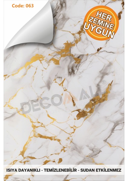 Code 63 Suya Dayanıklı Mutfak Banyo Zemin Mermer Mobilya Fayans Yapışkanlı Folyo Kaplama