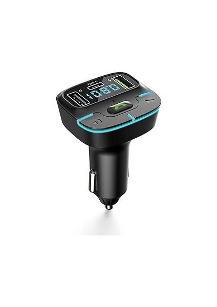 Pdateknoloj F9 Araç Fm Transmitter 5.3 Bluetooth Araç Kiti USB Type-C Hızlı Şarj Çıkışlı Çakmaklık