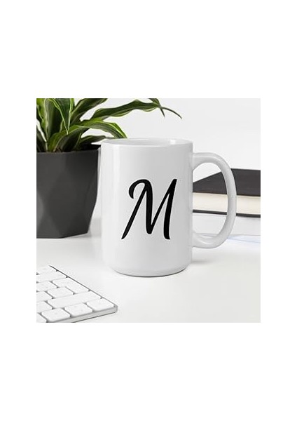Print Dore M Monogram Kupa Bardak - Beyaz Parlak Kupa - Ingilizce Kahve Kupa