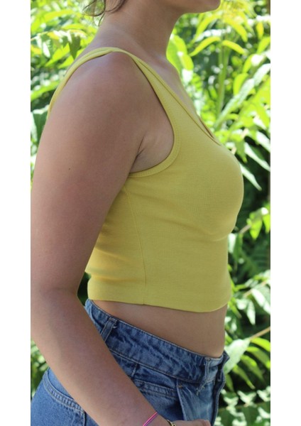 Kadın Sarı Basic Ribana Atlet Crop – Likralı Spor Üst fiyatları