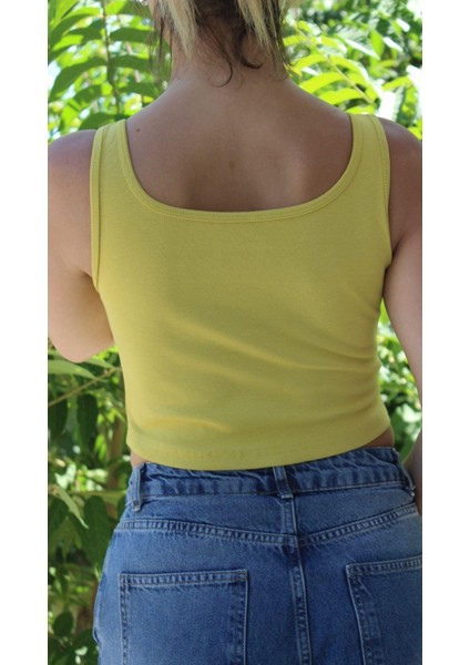 Kadın Sarı Basic Ribana Atlet Crop – Likralı Spor Üst modelleri