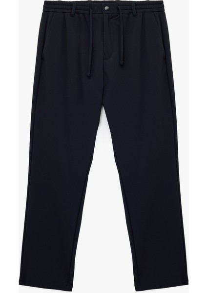 Beli Bağcıklı Düğmeli Duble Paça Esnek Slim Fit Pantolon