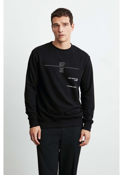 Jax Erkek Düz Önü ve Arkası Baskılı Bisiklet Yaka Siyah Sweatshirt fiyatları