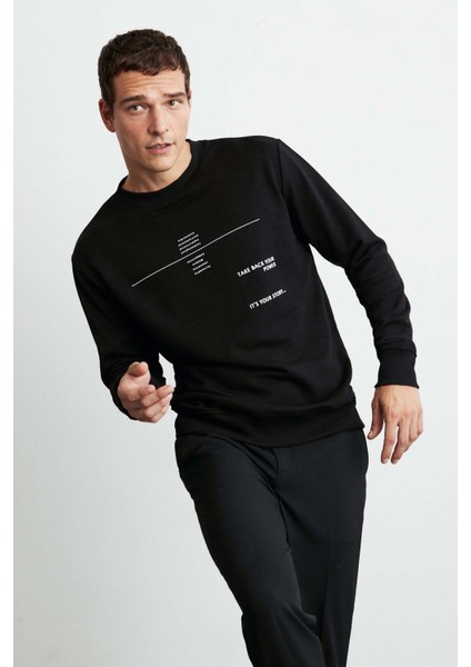 Jax Erkek Düz Önü ve Arkası Baskılı Bisiklet Yaka Siyah Sweatshirt fırsatları