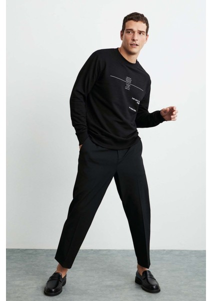Jax Erkek Düz Önü ve Arkası Baskılı Bisiklet Yaka Siyah Sweatshirt indirimleri
