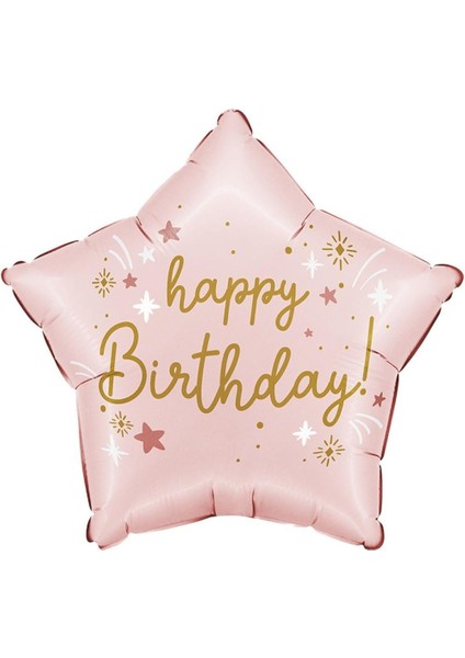 Pembe Happy Birthday Yazılı Yıldız Balon