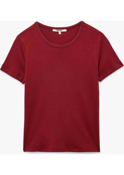 Pamuklu Kısa Kollu Bisiklet Yaka Basic Tişört