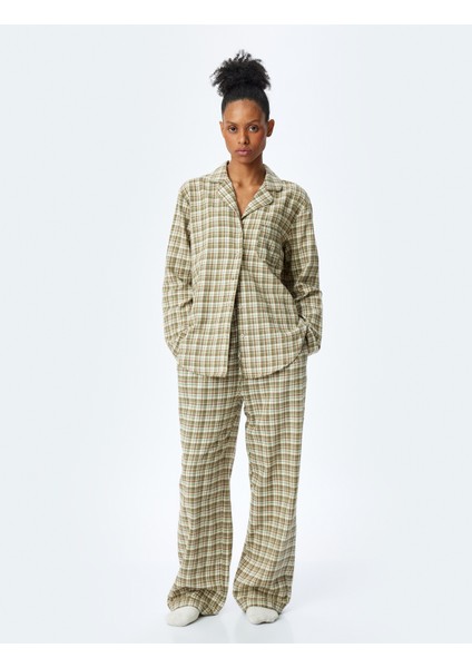 Pamuklu Gömlek Yaka Uzun Kollu Ekose Pijama Üstü fiyatları