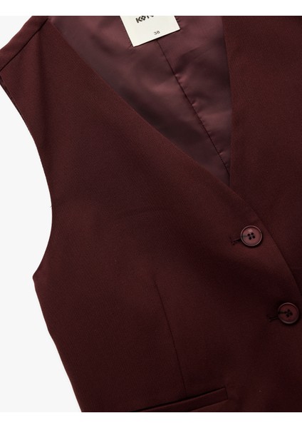 Astarlı Kolsuz Düğmeli V Yaka Blazer Yelek