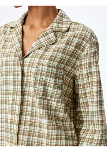 Pamuklu Gömlek Yaka Uzun Kollu Ekose Pijama Üstü indirimleri