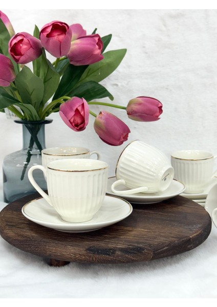 6 Kişilik Porselen Çay ve Nescafe Fincanı