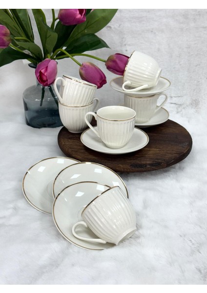 6 Kişilik Porselen Çay ve Nescafe Fincanı