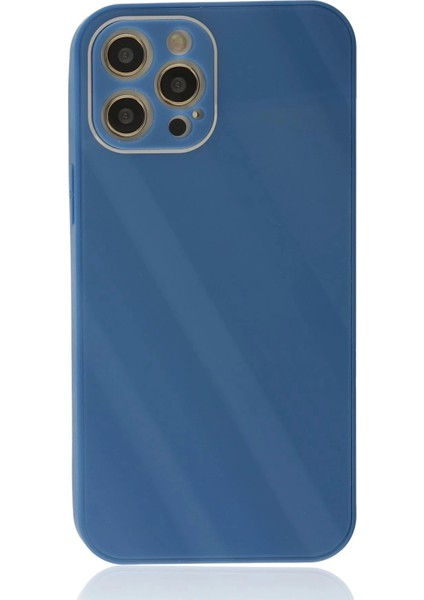 Newface iPhone 12 Pro Kılıf Glass Kapak - Mavi