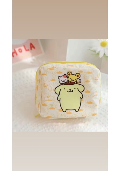 Sevimli Pompompurin Makyaj Ped Çantası, 13X13 Cm, Kullanışlı ve Renkli Tasarım