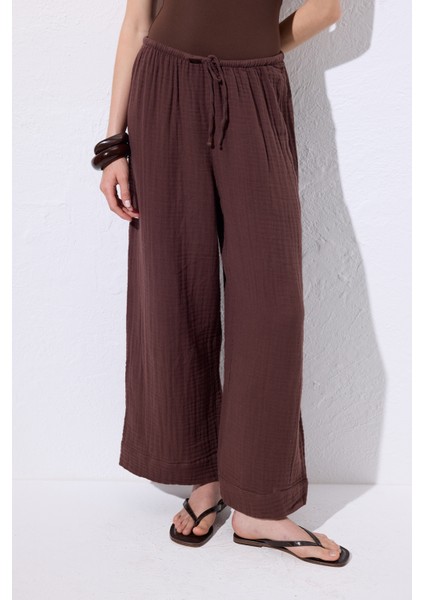 Müslin Bağlamalı Pantolon Acı Kahve fırsatları
