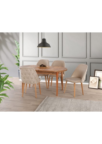 Uyar Antik Çam 4 Adet Elit Sandalye 90*160+30 Kelebek Açılabilir Masa Takımı