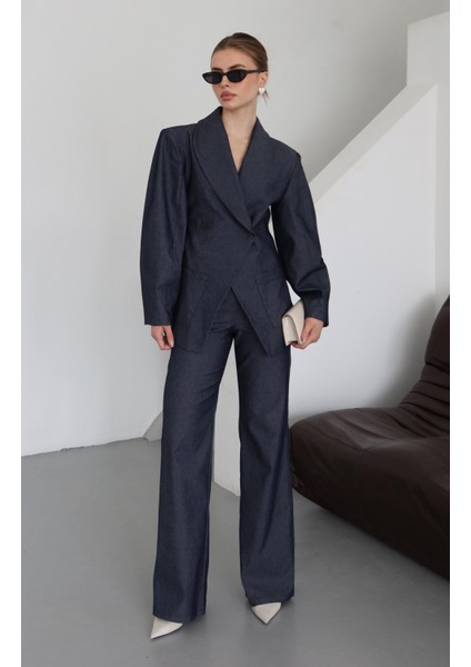 Lacivert Balon Kol Ceket Pantolon Takım