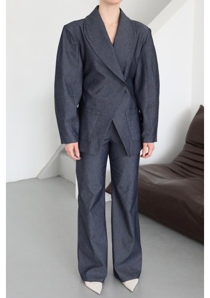 Lacivert Balon Kol Ceket Pantolon Takım modelleri