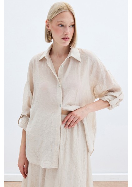 Kol Detaylı Salaş Gömlek - Bej