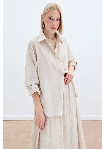 Kol Detaylı Salaş Gömlek - Bej fiyatları