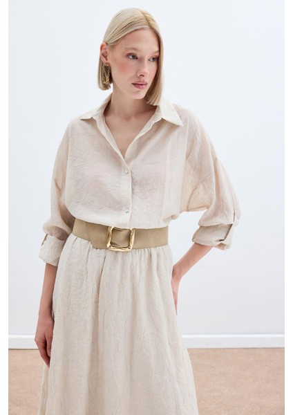 Kol Detaylı Salaş Gömlek - Bej fırsatları