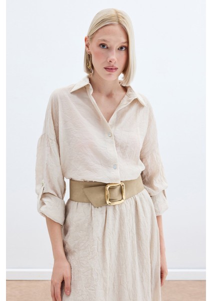 Kol Detaylı Salaş Gömlek - Bej indirimleri
