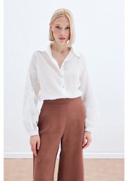 Nakış Detaylı Kraşlı Gömlek - Ekru fiyatları