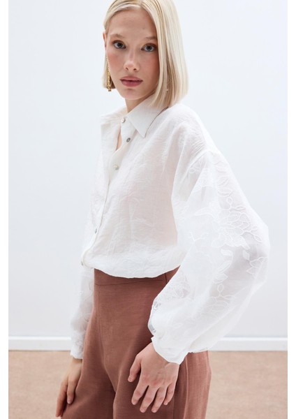 Nakış Detaylı Kraşlı Gömlek - Ekru indirimleri