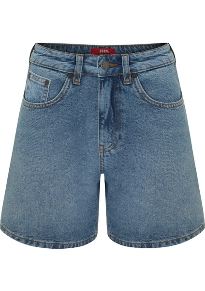 Mona 699 Yüksek Bel Açık Mavi Regular Jeans Şort Kadın