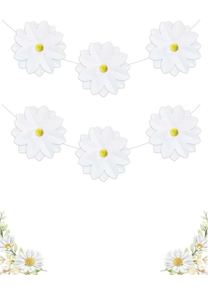 Beyaz Papatya Temalı Ponponlu Banner