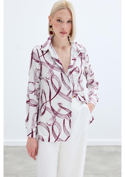 Desenli Klasik Gömlek - Bordo