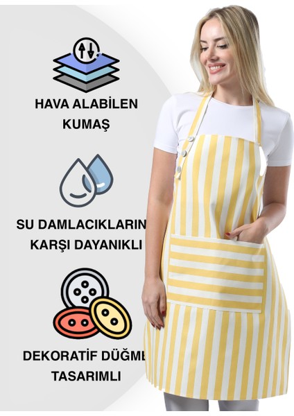 Boyun Ayarlı,sugeçirmez, Şef, Aşçı, Mutfak Önlüğü, Cafe, Barista, Kuaför, Ressam ve Çiçekçi Önlükleri, Sarı ve Beyaz Çizgili Önlük