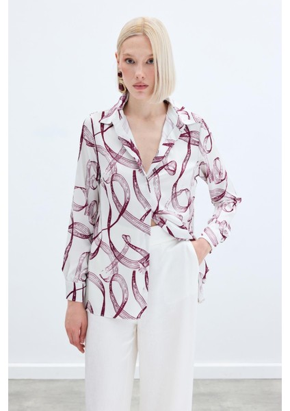 Desenli Klasik Gömlek - Bordo modelleri