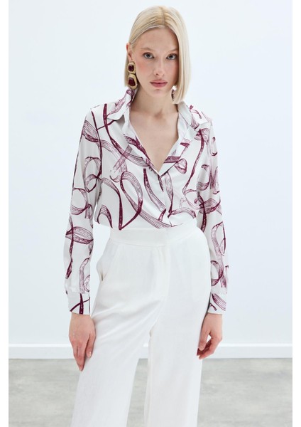 Desenli Klasik Gömlek - Bordo fırsatları