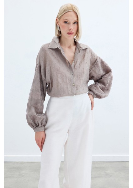 Nakış Detaylı Kraşlı Gömlek - Vizon modelleri