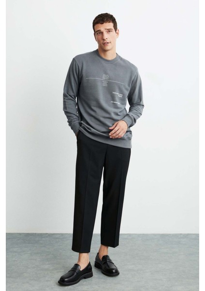 Jax Erkek Düz Önü ve Arkası Baskılı Bisiklet Yaka Gri Sweatshirt fiyatları