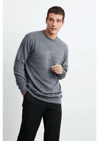 Jax Erkek Düz Önü ve Arkası Baskılı Bisiklet Yaka Gri Sweatshirt modelleri
