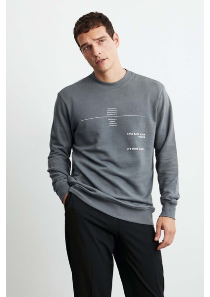Jax Erkek Düz Önü ve Arkası Baskılı Bisiklet Yaka Gri Sweatshirt fırsatları